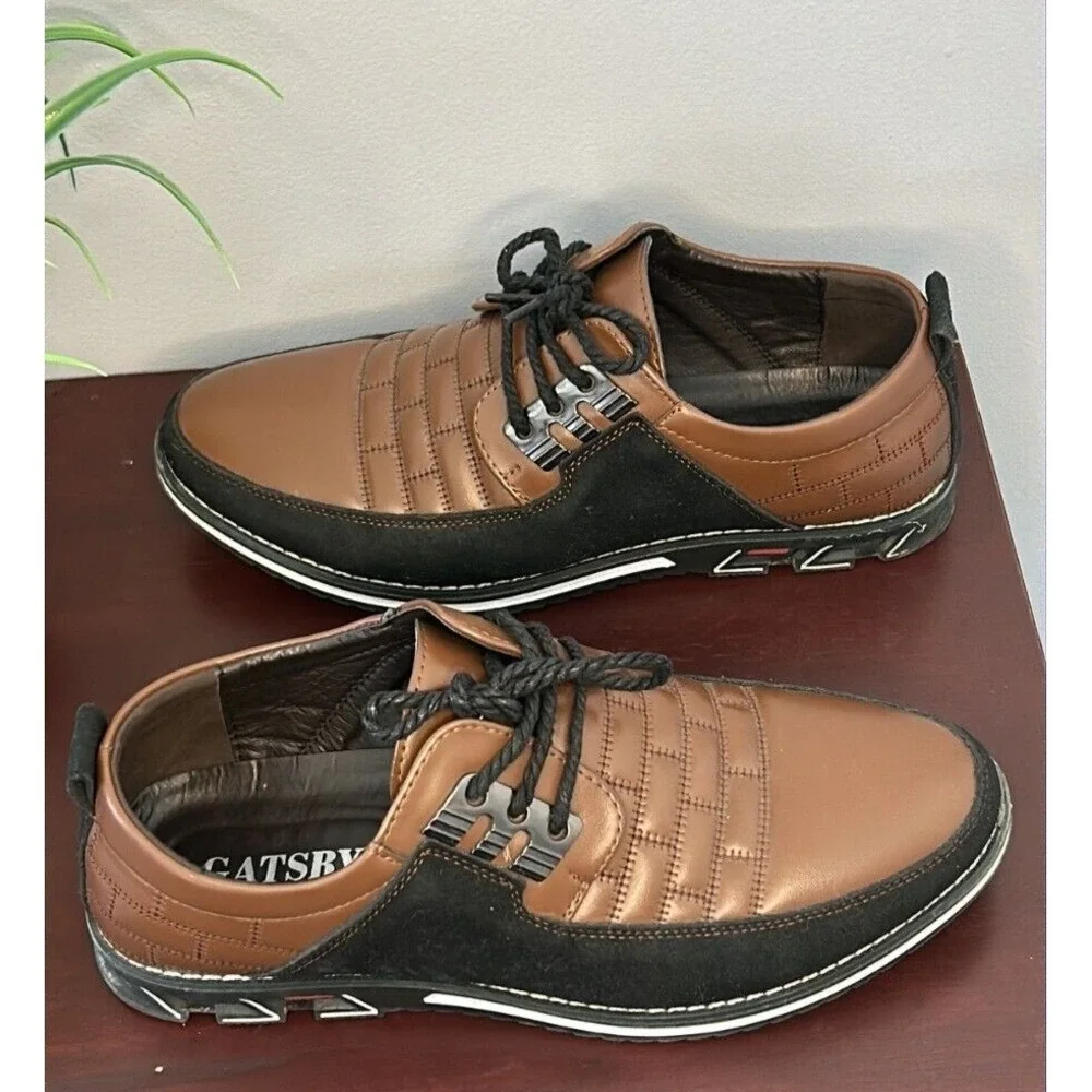 Gatsby Mens Brown Black Quilted Two Tone Dress Sneakers Oxfords EU 43 US 10‎